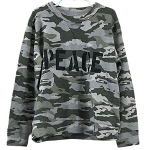NWOT, Chaser, Boys, Camo “peace“ crewneck pullover, banded wrists/waist